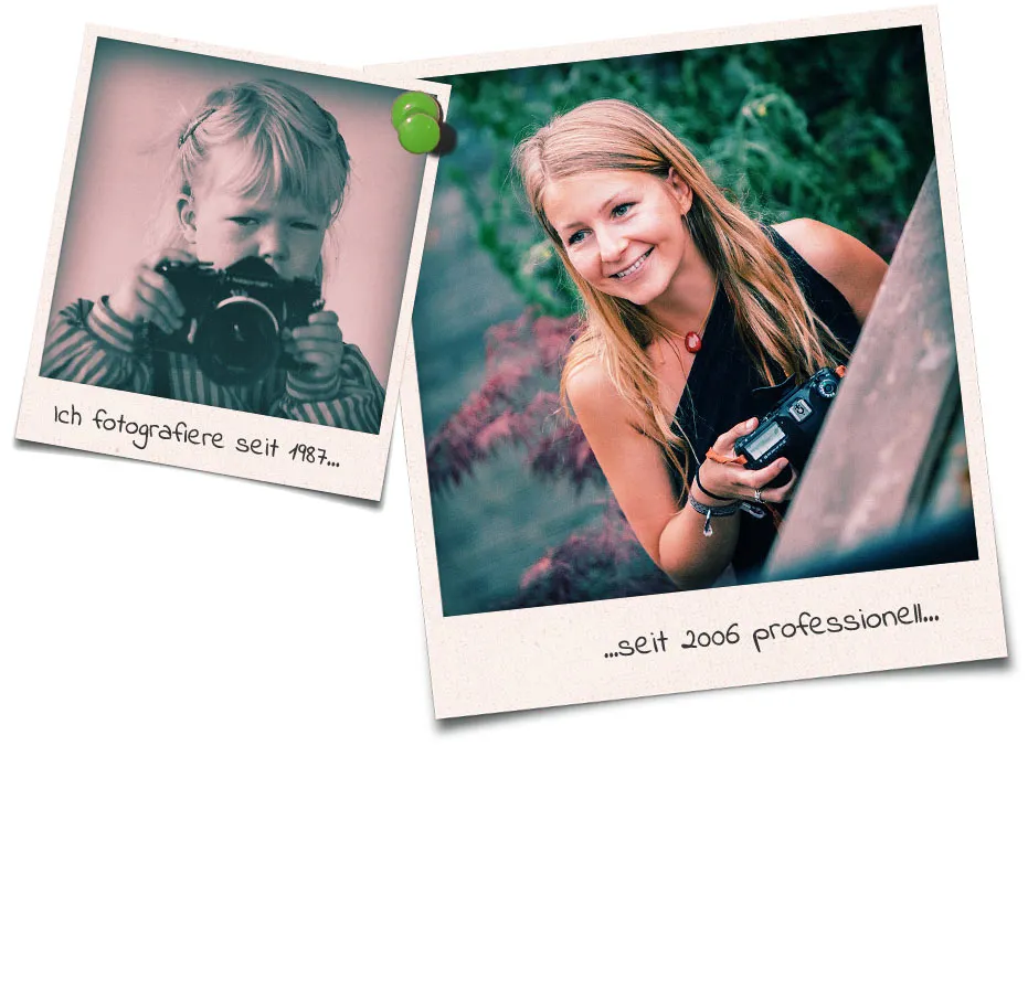 Jana Kathrin als junge Fotografin und heute – zwei Polaroids